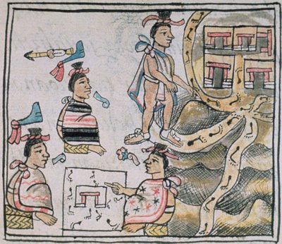 Azteken konsultieren und folgen einer Karte, aus dem 